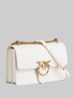 BORSA A SPALLA LOVE ONE CLASSIC IN PELLE BIANCA E ORO
