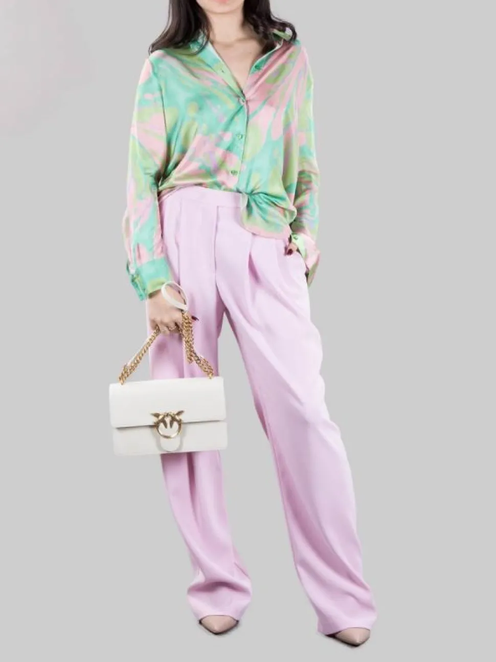 BORSA A SPALLA LOVE ONE CLASSIC IN PELLE BIANCA E ORO