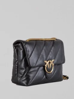BORSA A SPALLA LOVE PUFF BIG IN PELLE NERA E ORO