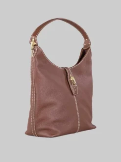 BORSA HOBO IN PELLE MARTELLATA MARRONE CON ICONICI GANCI FAY