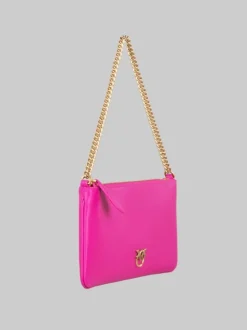 BORSA HORIZONTAL FLAT IN PELLE LISCIA FUXIA CON TRACOLLINA