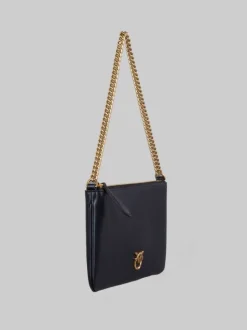BORSA HORIZONTAL FLAT IN PELLE LISCIA NERA CON TRACOLLINA