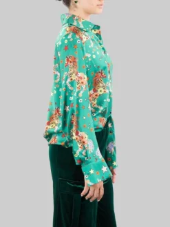 CAMICIA A FANTASIA FIORI E STELLE SU FONDO VERDE