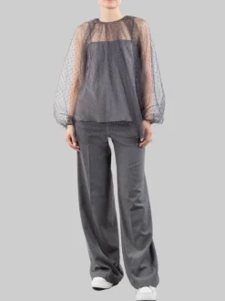 CAMICIA BLUSA REALIZZA IN TULLE POINT D'ESPRIT GRIGIO SMOKE