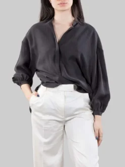 CAMICIA COREANA OVERSIZE IN TESSUTO FLUIDO NERO