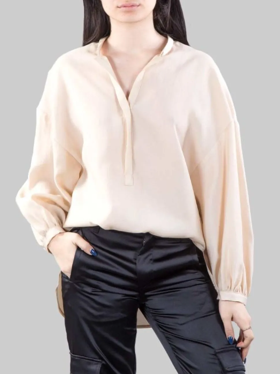 CAMICIA COREANA OVERSIZE IN TESSUTO FLUIDO SABBIA