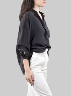 CAMICIA COREANA OVERSIZE IN TESSUTO FLUIDO NERO