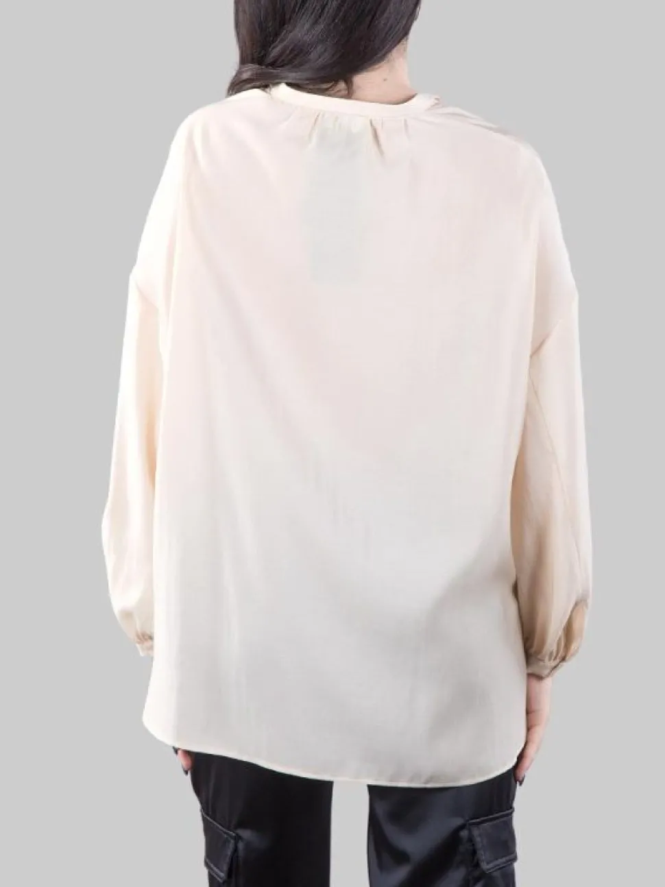 CAMICIA COREANA OVERSIZE IN TESSUTO FLUIDO SABBIA
