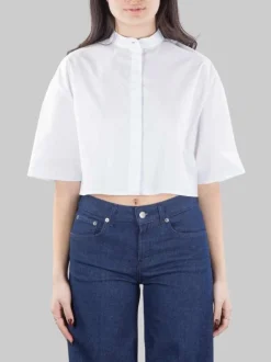 CAMICIA CORTA BIANCA CON COLLETTO ALLA COREANA MODELLO BOXY
