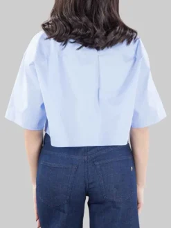 CAMICIA CORTA CELESTE CON COLLETTO ALLA COREANA MODELLO BOXY