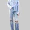 CAMICIA IN VISCOSA CELESTE CON RUCHES