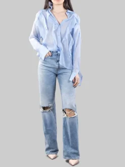 CAMICIA IN VISCOSA CELESTE CON RUCHES