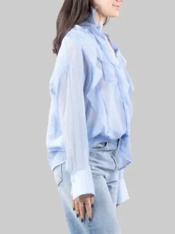 CAMICIA IN VISCOSA CELESTE CON RUCHES