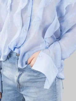 CAMICIA IN VISCOSA CELESTE CON RUCHES