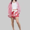 CAMICIA LUNGA OVERSIZE IN POPELINE A RIGHE BIANCHE E ROSSE