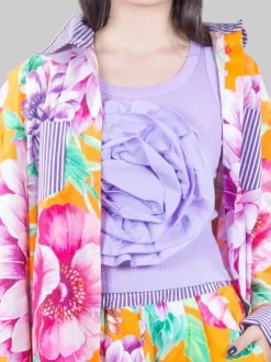 CAMICIA OVERSIZE A FANTASIA RIGHE E FIORI