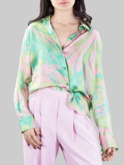 CAMICIA SMORZARE OVERSIZE A FANTASIA SU FONDO VERDE