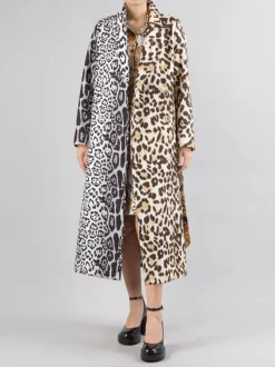 CAPPOTTO DOPPIOPETTO A FANTASIA ANIMALIER CON CINTURA IN VITA
