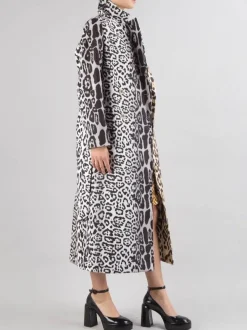 CAPPOTTO DOPPIOPETTO A FANTASIA ANIMALIER CON CINTURA IN VITA