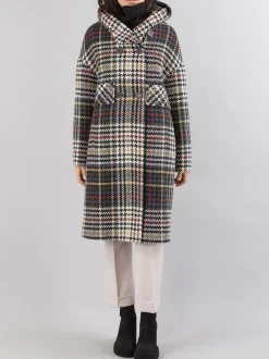 CAPPOTTO DOPPIOPETTO OVER A FANTASIA MULTICOLORE CON CAPPUCCIO