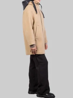 CAPPOTTO IN LANA CAMMELLO CON IMBOTTITURA E CAPPUCCIO