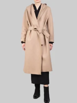 CAPPOTTO LUNGO CAMMELLO "A VESTAGLIA" IN LANA VERGINE PRESSATA CON CINTURA