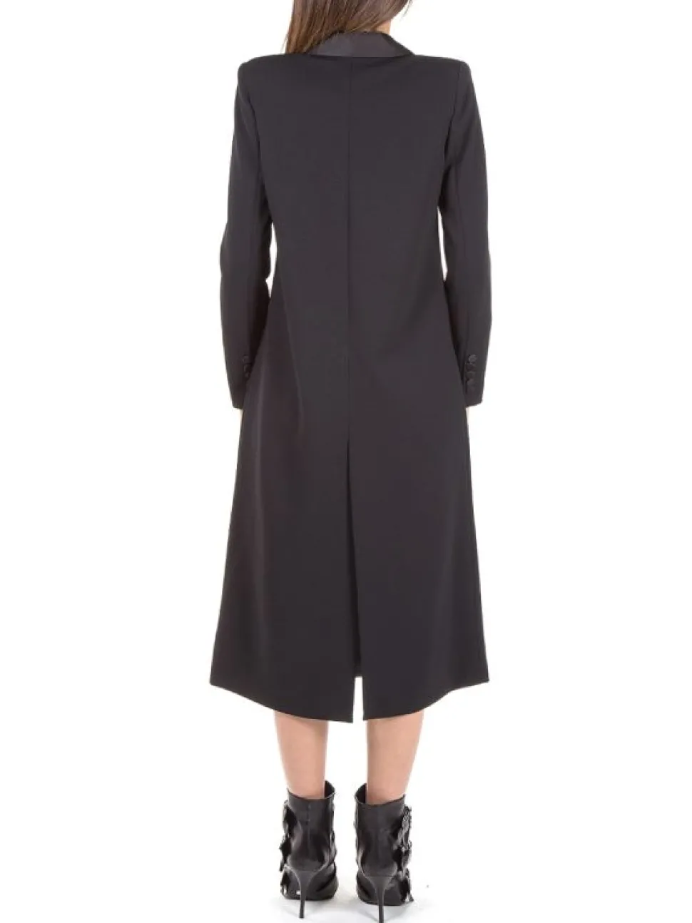 CAPPOTTO NERO VENNY IN TESSUTO TECNICO ELASTICIZZATO DOPPIO PETTO