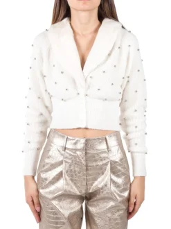 CARDIGAN BIANCO BURRO CORTO MIZZY CON ECOPELLICCIA E PICCOLE SFERE