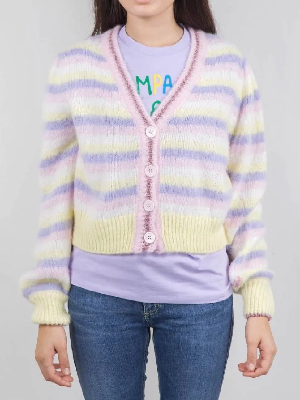 CARDIGAN CORTO A RIGHE MULTICOLORE