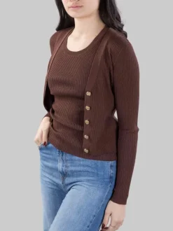 CARDIGAN TILACINO MARRONE CON LOGO TRASPARENTE