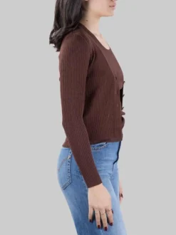 CARDIGAN TILACINO MARRONE CON LOGO TRASPARENTE