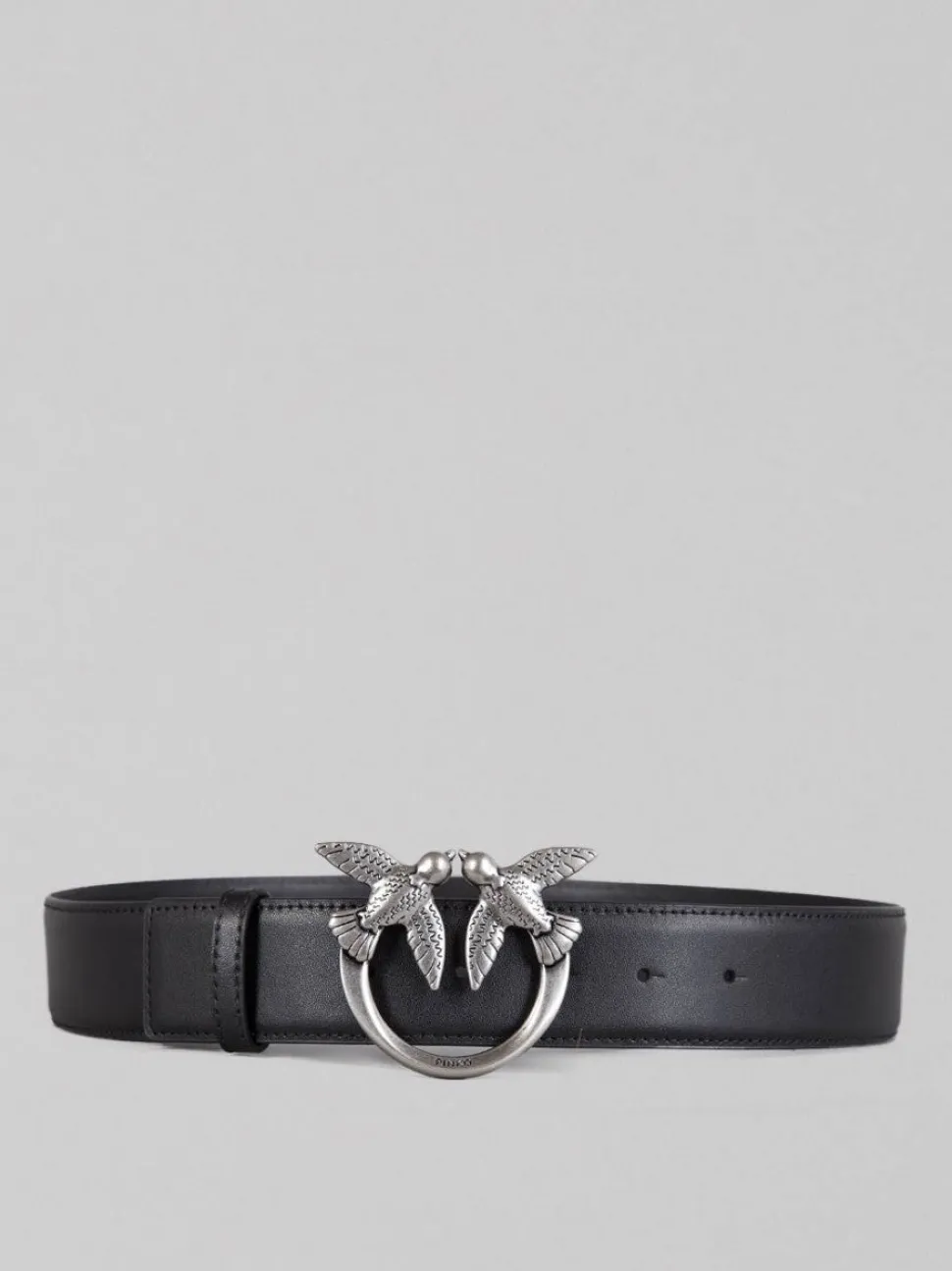 CINTURA LOVE BERRY IN PELLE LISCIA NERA CON FIBBIA LOVE BIRDS