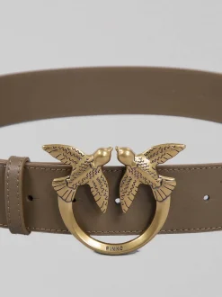 CINTURA LOVE BERRY IN PELLE LISCIA VERDE OLIVA CON FIBBIA LOVE BIRDS