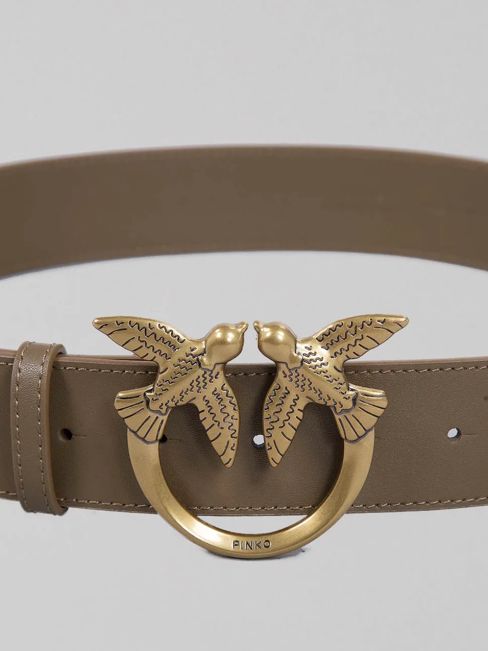 CINTURA LOVE BERRY IN PELLE LISCIA VERDE OLIVA CON FIBBIA LOVE BIRDS