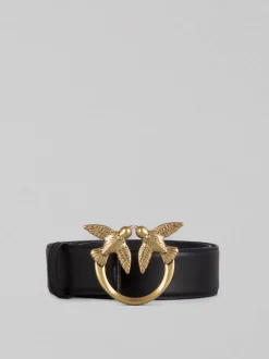 CINTURA LOVE BERRY IN PELLE LISCIA NERA CON FIBBIA LOVE BIRDS