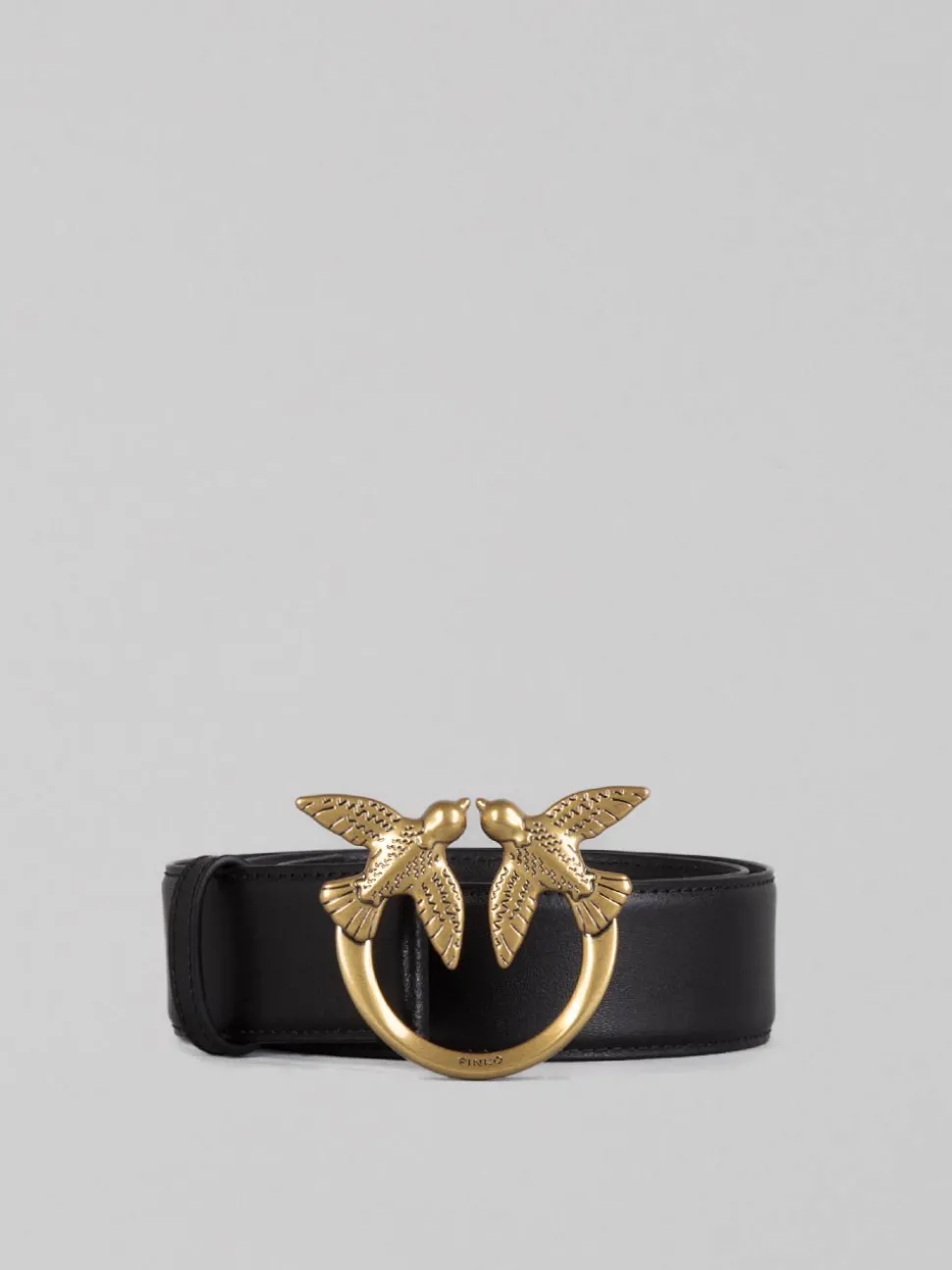 CINTURA LOVE BERRY IN PELLE LISCIA NERA CON FIBBIA LOVE BIRDS