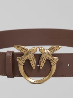 CINTURA LOVE BERRY IN PELLE LISCIA MARRONE CON FIBBIA LOVE BIRDS