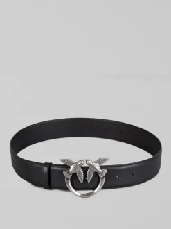 CINTURA LOVE BERRY IN PELLE LISCIA NERA CON FIBBIA LOVE BIRDS