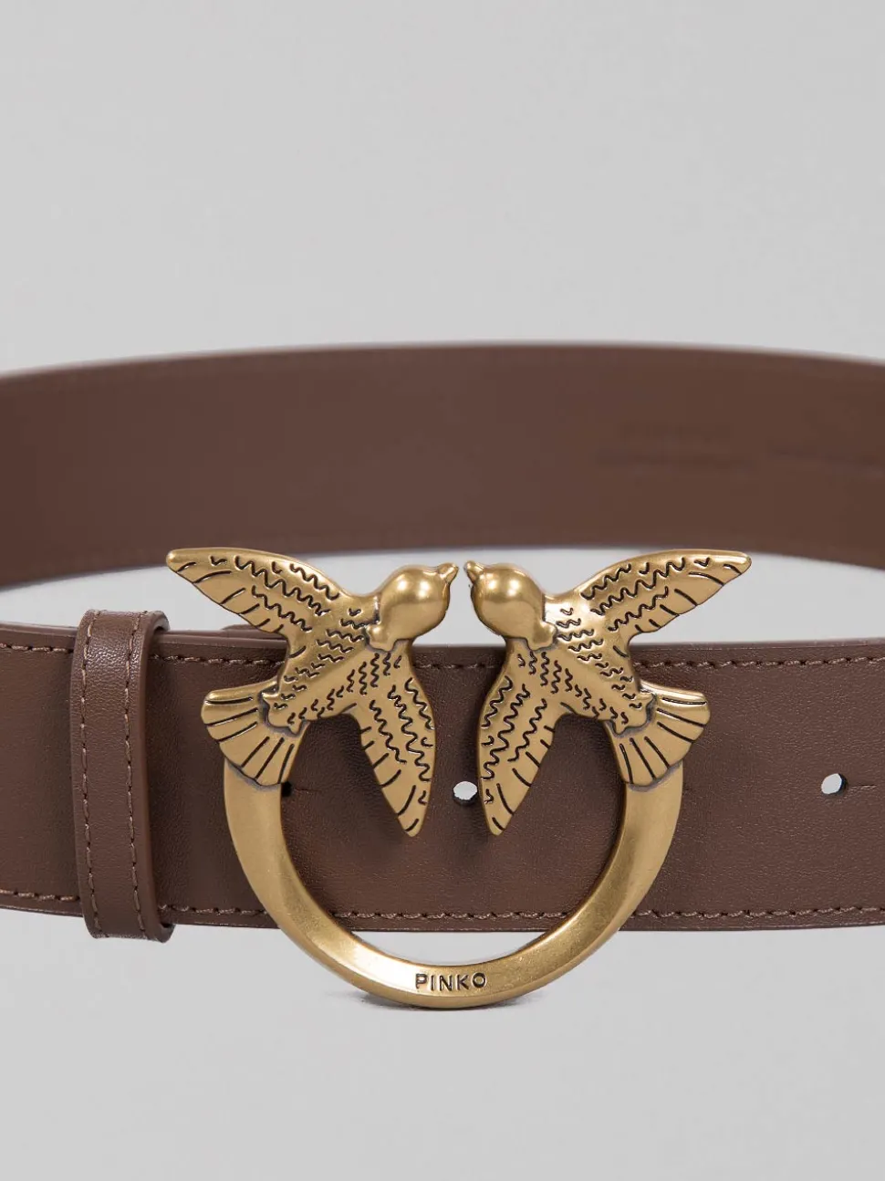 CINTURA LOVE BERRY IN PELLE LISCIA MARRONE CON FIBBIA LOVE BIRDS