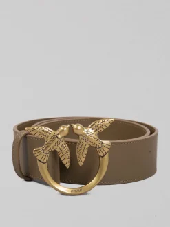 CINTURA LOVE BERRY IN PELLE LISCIA VERDE OLIVA CON FIBBIA LOVE BIRDS