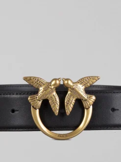 CINTURA LOVE BERRY IN PELLE LISCIA NERA CON FIBBIA LOVE BIRDS
