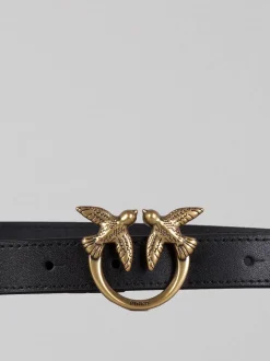 CINTURA LOVE BERRY IN PELLE LISCIA NERA CON FIBBIA LOVE BIRDS