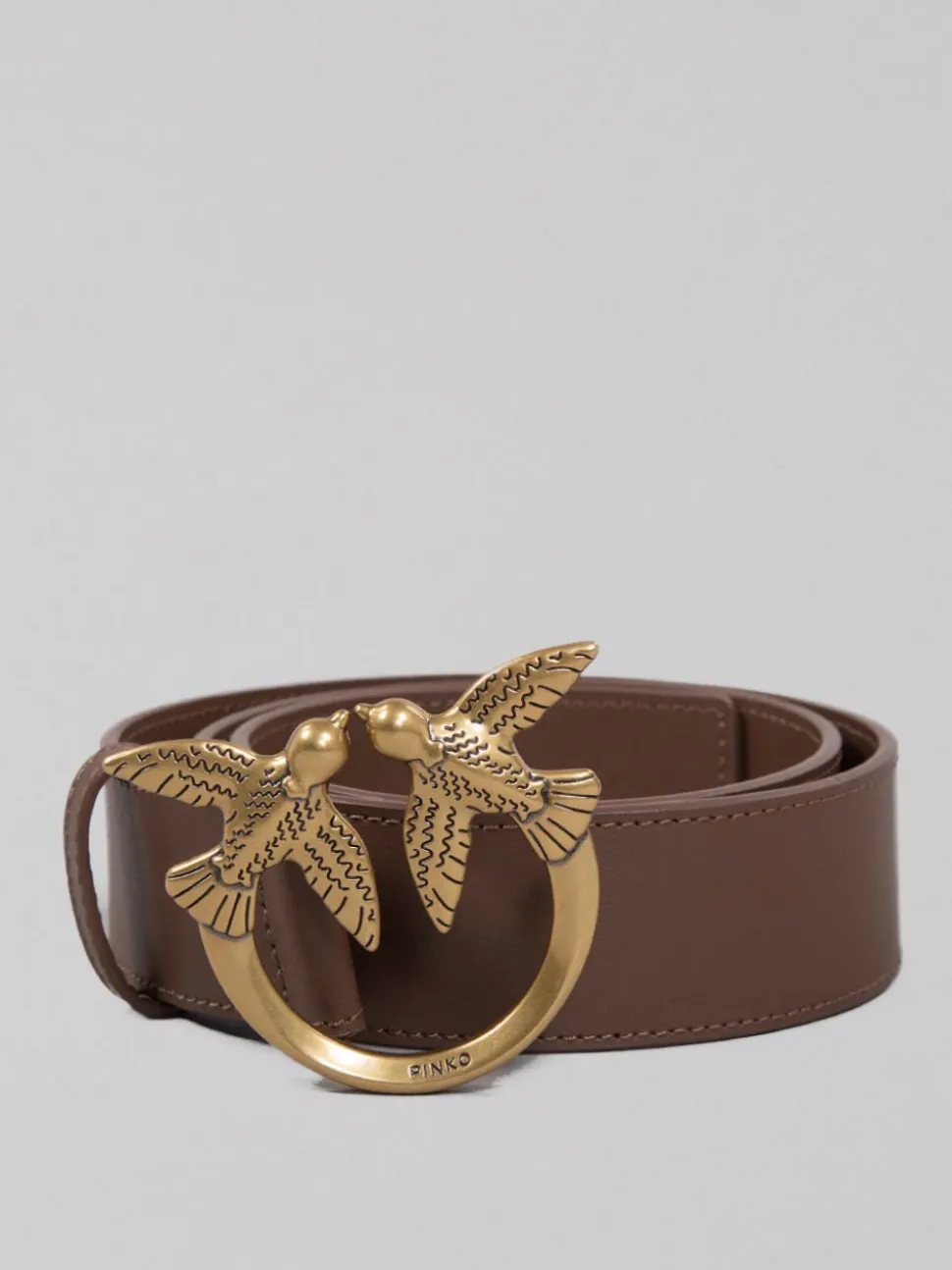 CINTURA LOVE BERRY IN PELLE LISCIA MARRONE CON FIBBIA LOVE BIRDS