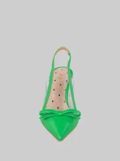 DÉCOLLETÉ IN PELLE CON FIOCCO E INSERTI TRASPARENTI