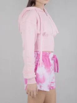 FELPA CORTA BUSTIER CON CAPPUCCIO