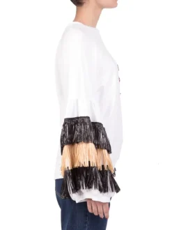 FELPA SWEATSHIRT RAFFIA IN COTONE GIROCOLLO CON FRANGE IN RAFFIA