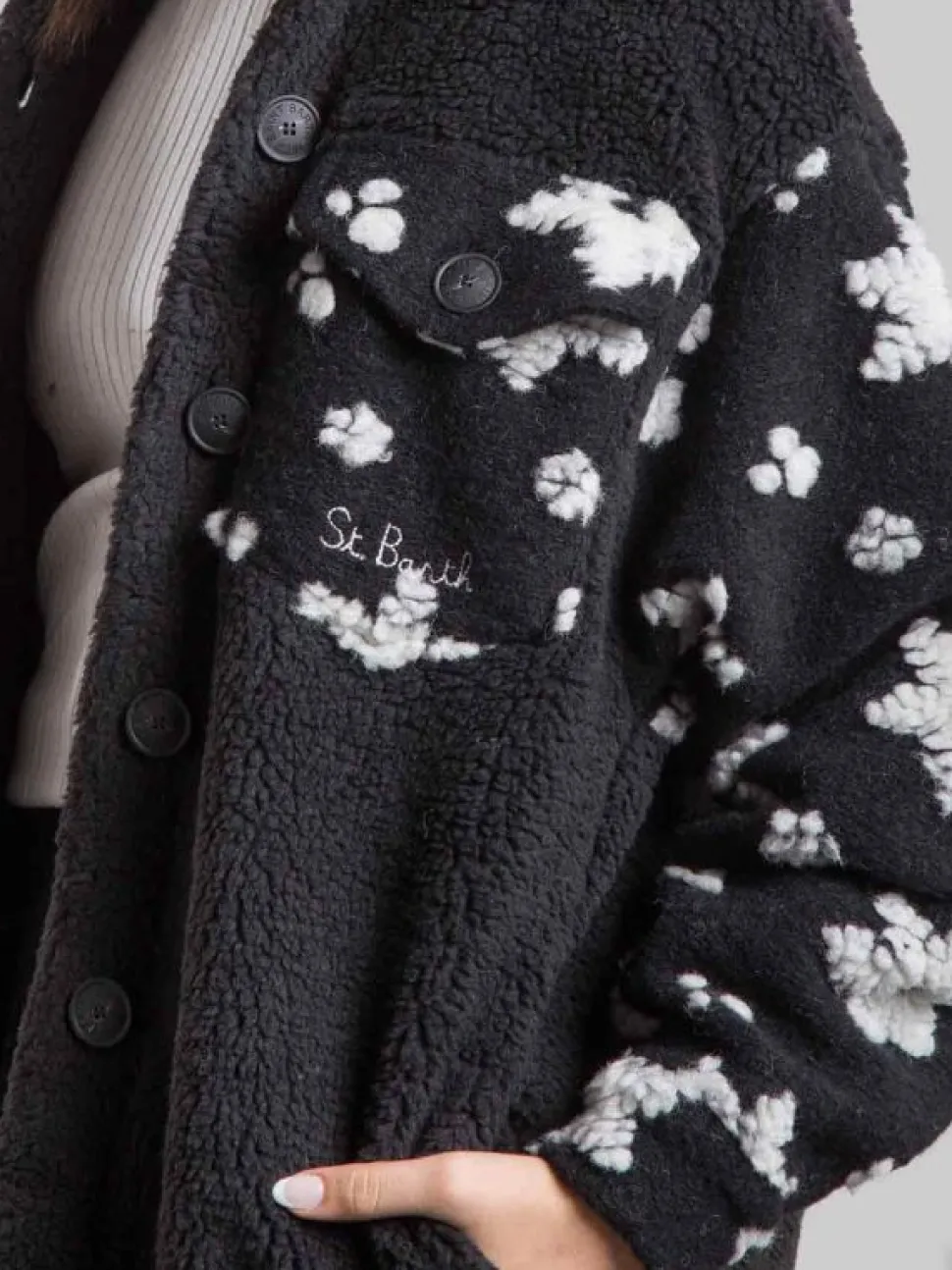 GIACCA CAMICIA ELYS NERA CON FIOCCHI DI NEVE