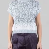 GILET GIROCOLLO BIANCO E BLU CON MICRO PAILLETTES RICAMATE