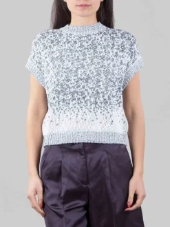 GILET GIROCOLLO BIANCO E BLU CON MICRO PAILLETTES RICAMATE