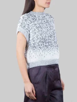 GILET GIROCOLLO BIANCO E BLU CON MICRO PAILLETTES RICAMATE